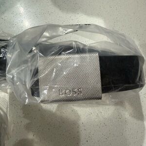 Hugo Boss Black Leather Belt with Silver Buckle 95cm